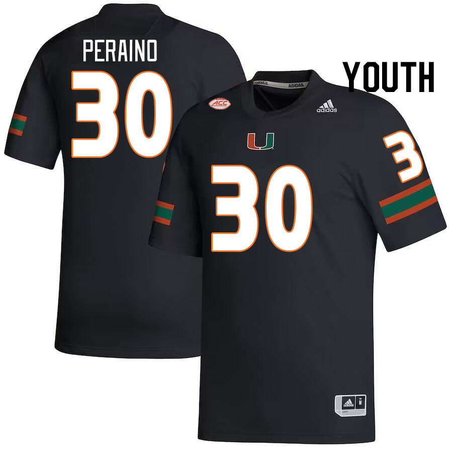 Youth #30 Mike Peraino Miami Hurricanes College Football Jerseys Stitched-Black